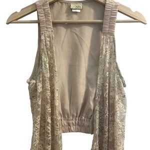 Daytrip Womens Lace Sequin Open Front Vest Blush Pink Cropped Ruched Straps M